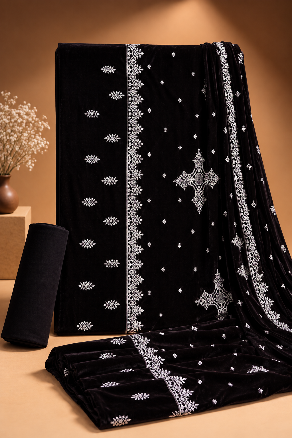 Black Embroidered 3-Piece Suit