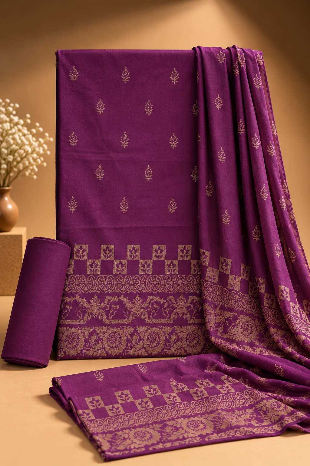 Purple Jacquard 3-Piece Suit