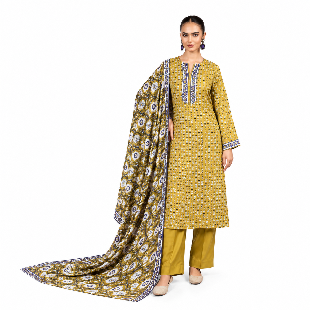 Mustard Yellow Printed 3-Piece Suit