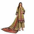 Olive Khaki & Maroon Printed 3-Piece Suit