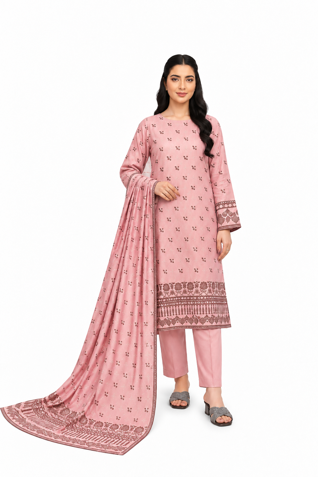 Dusty Pink Printed 3-Piece Suit
