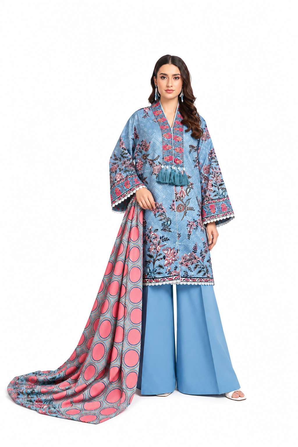 Powder Blue Printed 3-Piece Suit