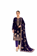 Deep Purple Embroidered Velvet 3-Piece Suit