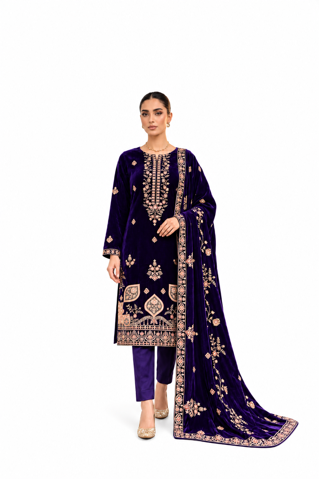 Deep Purple Embroidered Velvet 3-Piece Suit