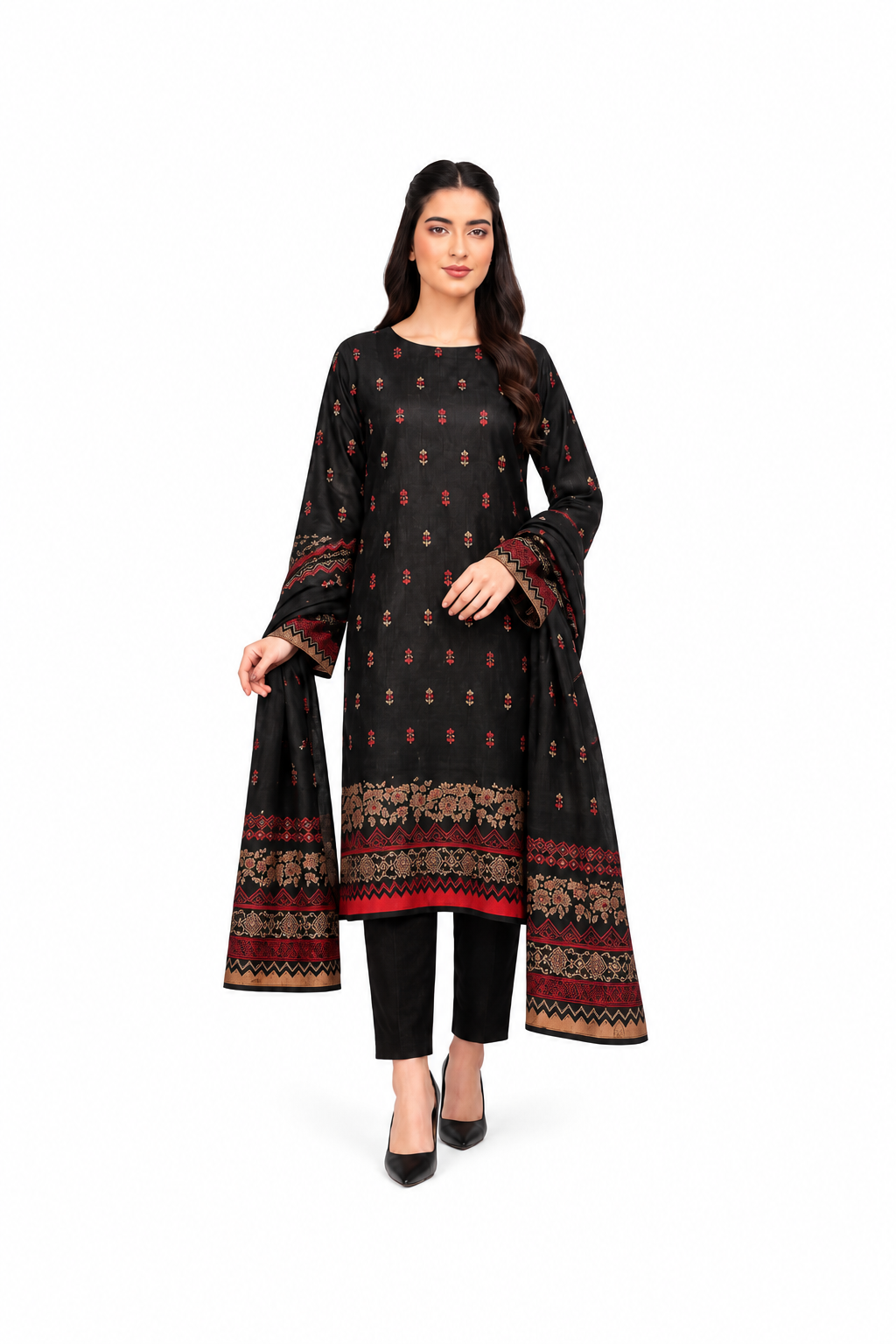 Black Printed 3-Piece Suit