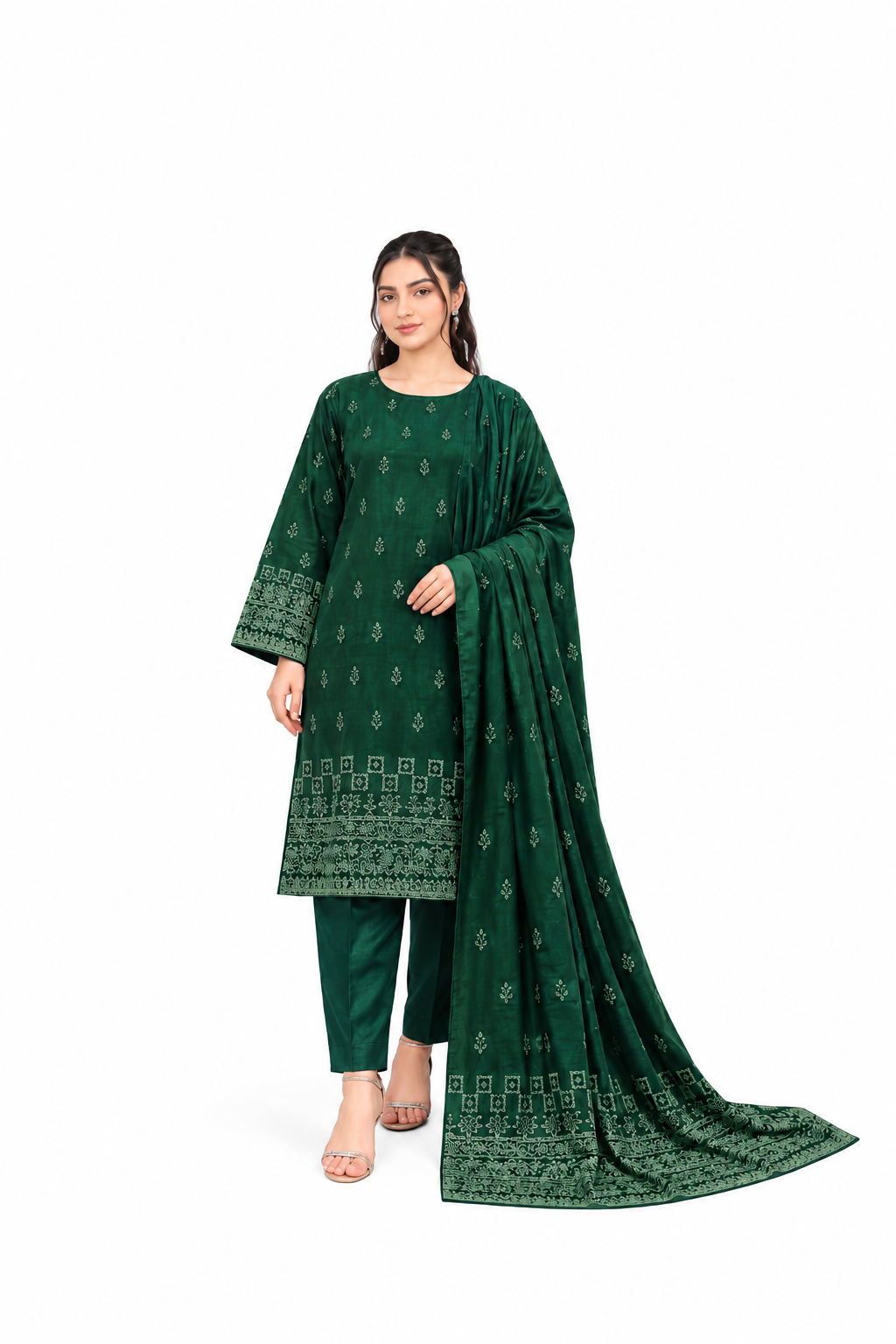 Deep Green Printed 3-Piece Suit